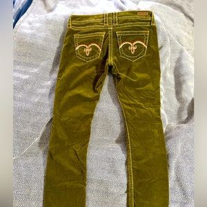 Cool Green Velvet Embroidered Womens Rock Revival Jeans/pants 32”waist 29”inseam